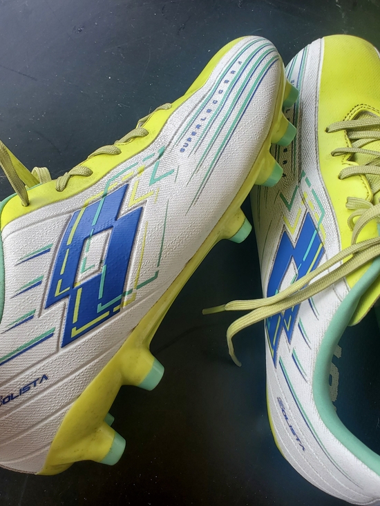 lotto Shoes - Soccer Cleats in Neon Yellow & White with Blue Accents